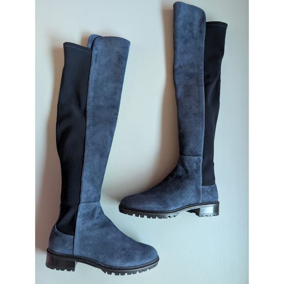 NIB Stuart Weitzman 5050 City Over-the-Knee Boots Size 5 Nice Blue Suede - Picture 2 of 13